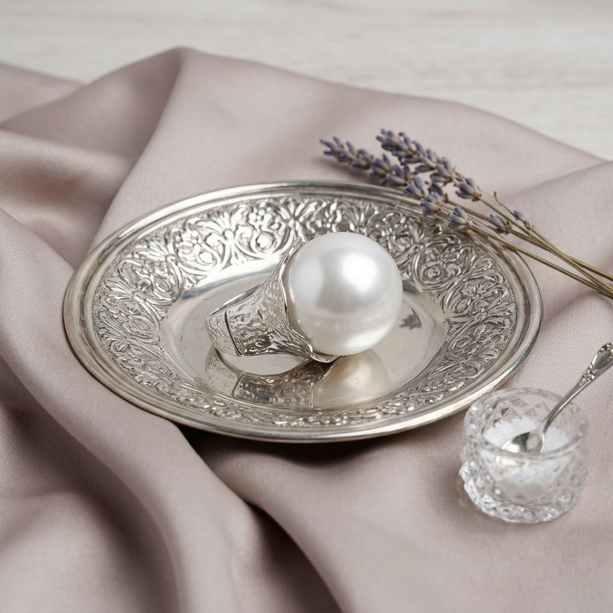 Jumbo White Faux Pearl Stretch Cocktail Ring