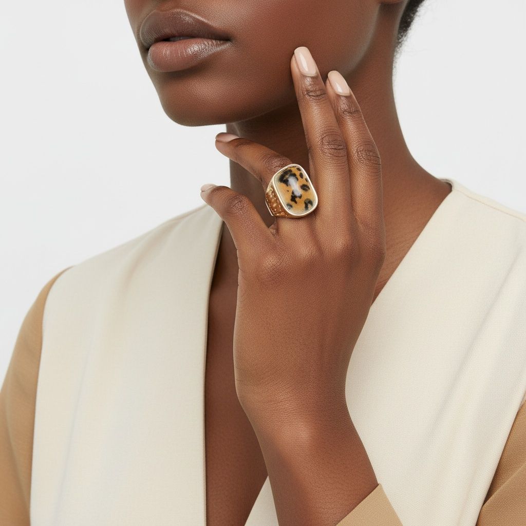 Domed Brown Leopard Stretch Gold Cocktail Ring