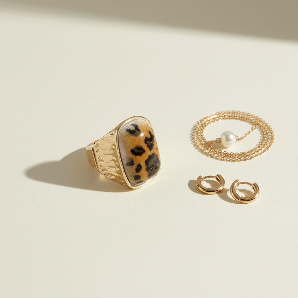 Domed Brown Leopard Stretch Gold Cocktail Ring