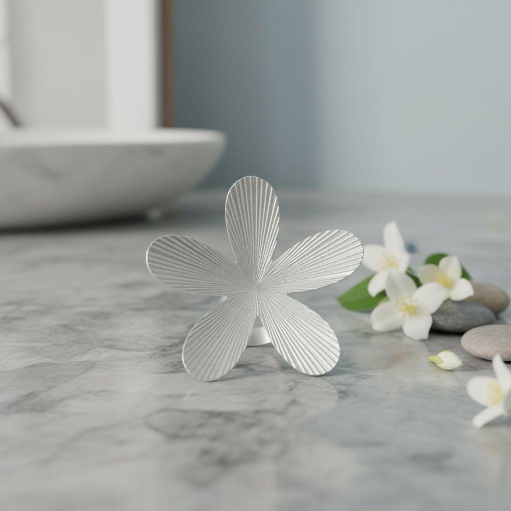 Cocktail Ring Large Silver Ribbed Petal Flower Ring