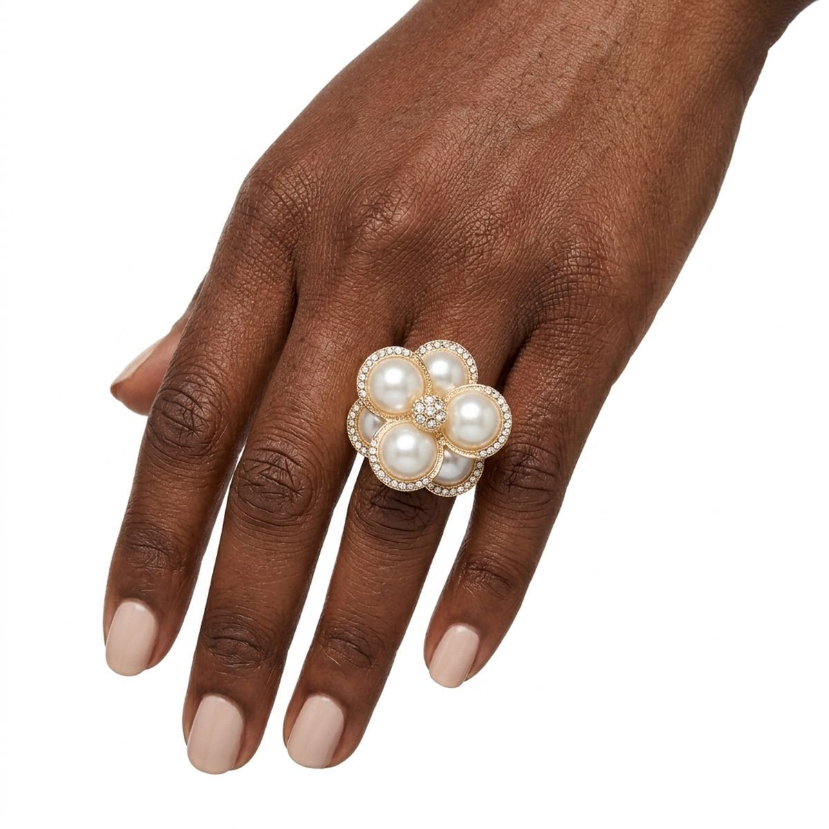 Cocktail Gold Stacked Pearl Dome Pave Ring