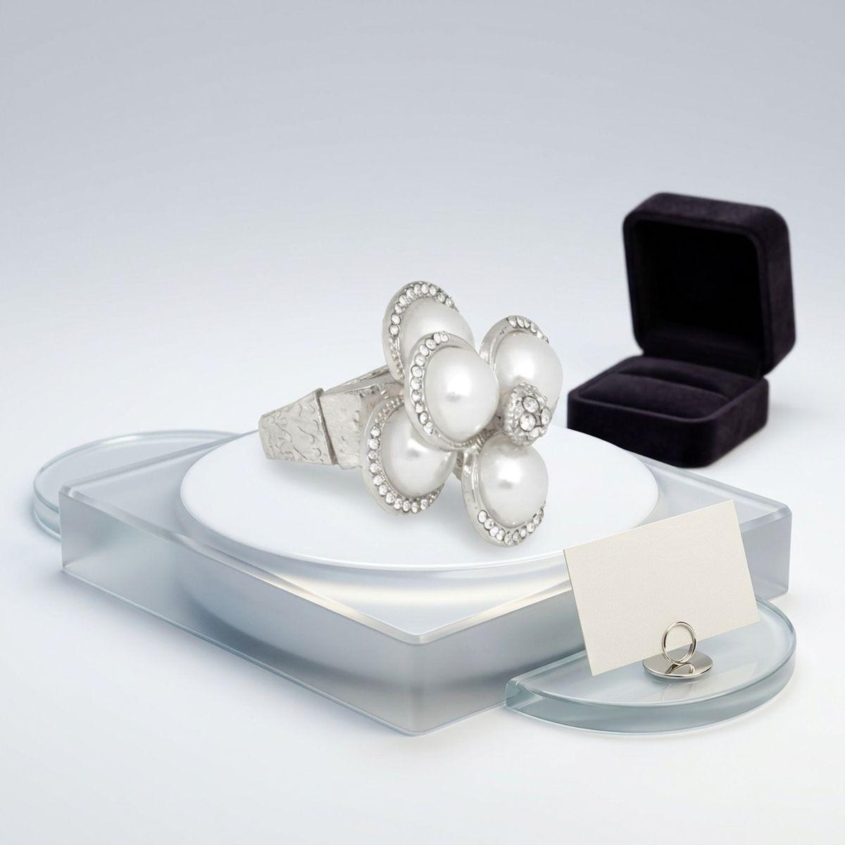 Cocktail Silver Stacked Pearl Dome Pave Ring