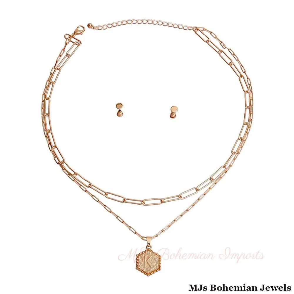 K Hexagon Initial Charm Necklace