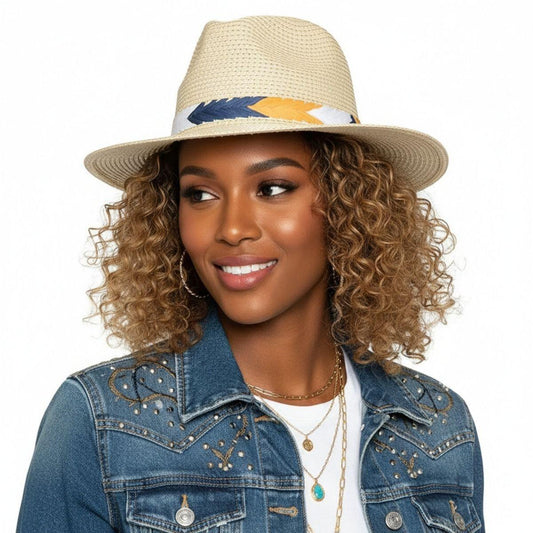 Ivory Chevron Band Fedora Panama Hat