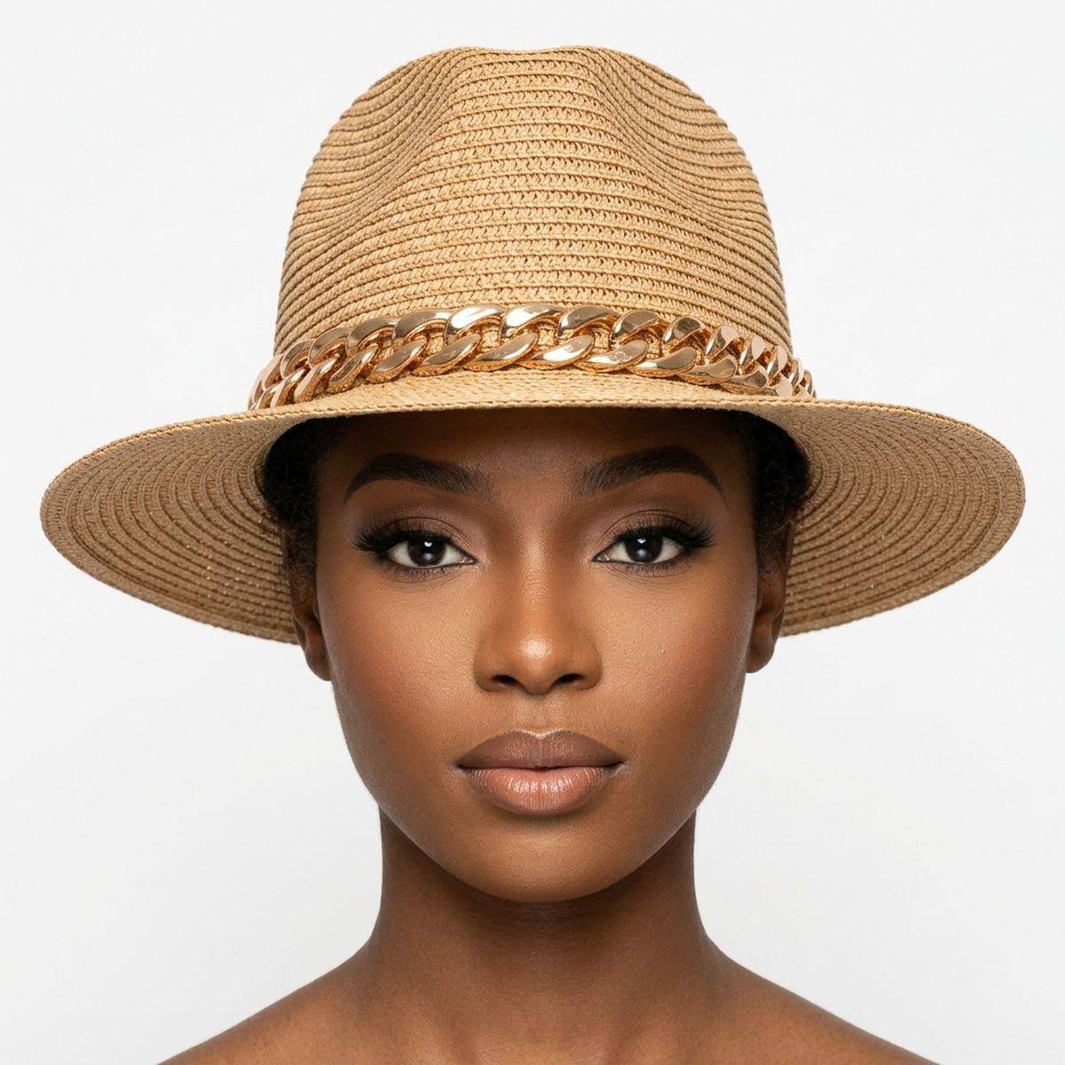 Camel Chain Band Fedora Panama Hat