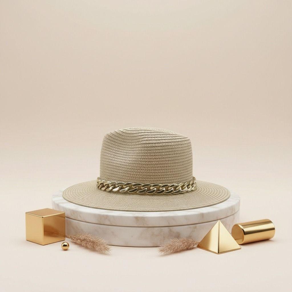 Ivory Chain Band Fedora Panama Hat