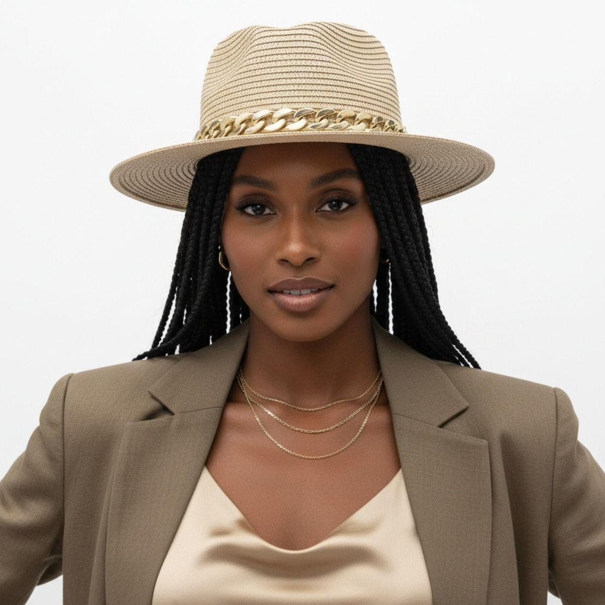 Ivory Chain Band Fedora Panama Hat