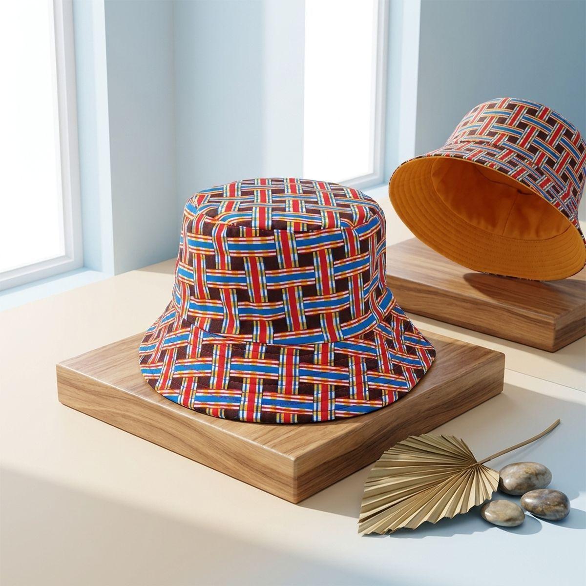 Brown Geometric Reversible Bucket Hat