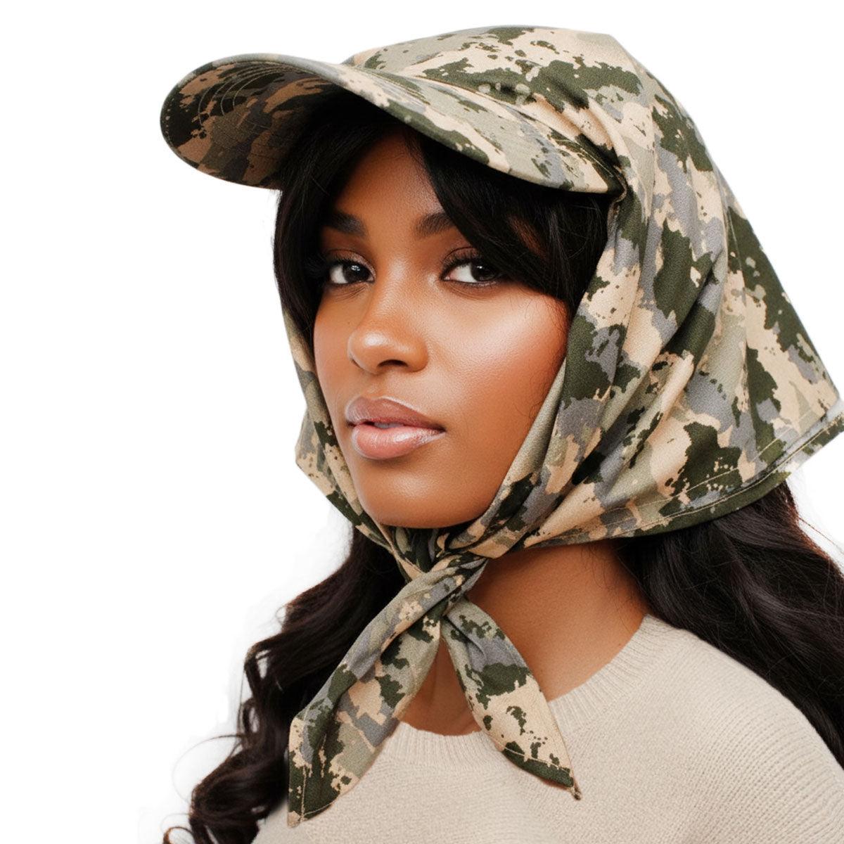 Scarf Baseball Cap Camouflage Print Hat for Women
