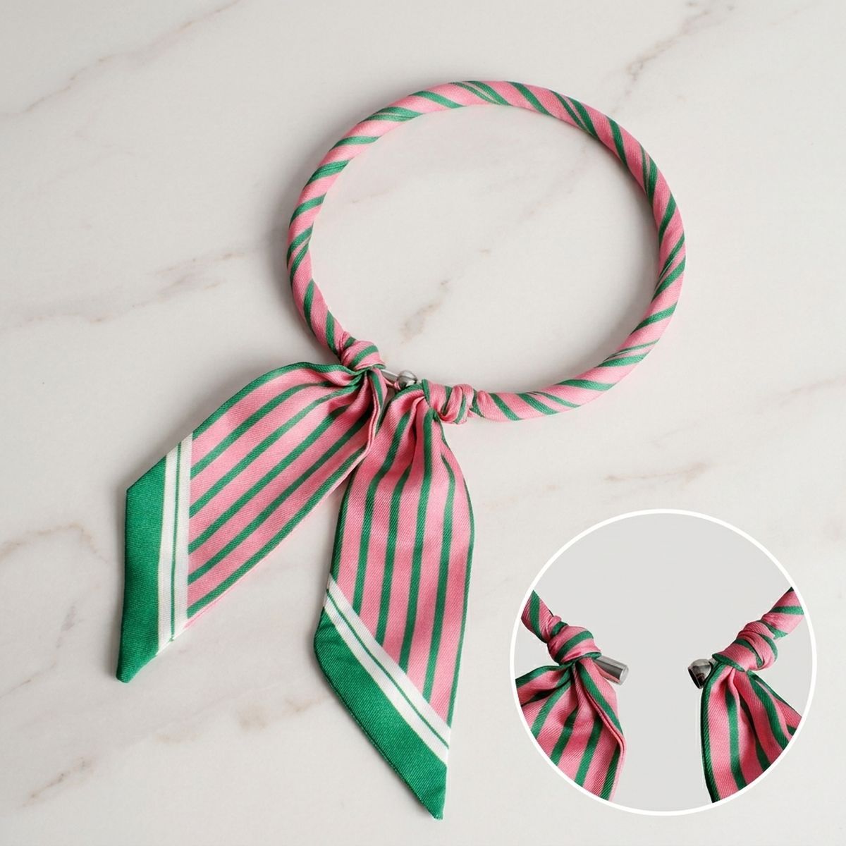AKA Pink Green Stripe Scarf Magnet Choker Necklace