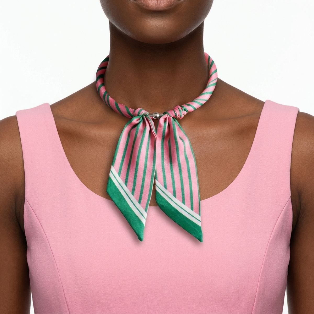 AKA Pink Green Stripe Scarf Magnet Choker Necklace