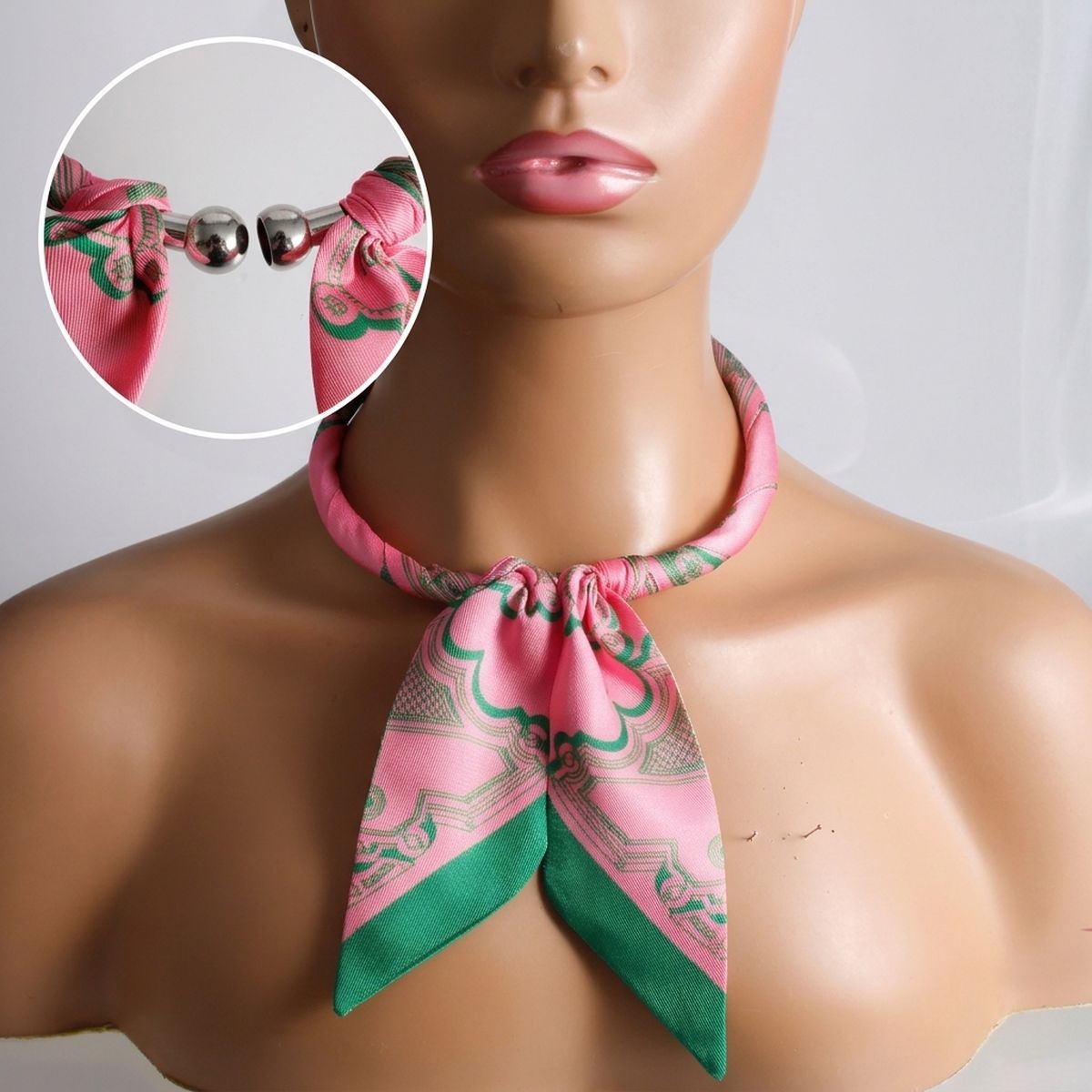 AKA Pink Green Boutique Scarf Magnet Choker Necklace