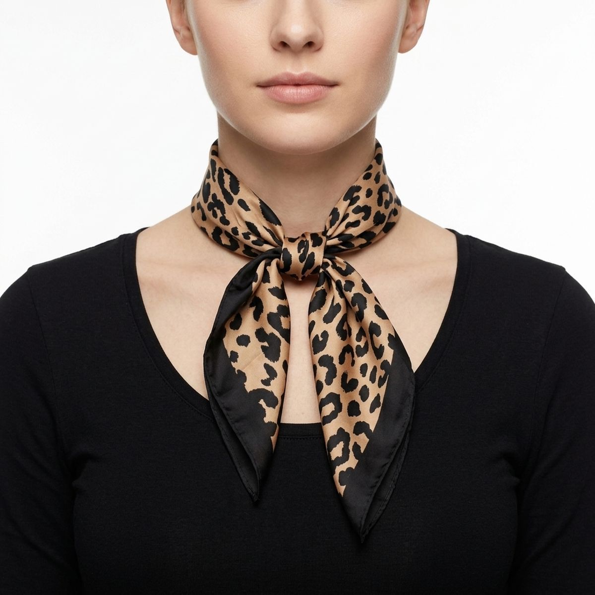 Silky Square Brown and Black Leopard Fashion Scarf