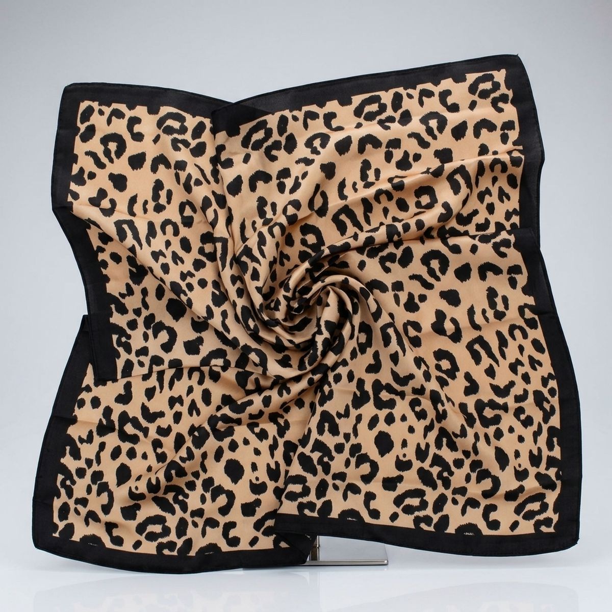 Silky Square Brown and Black Leopard Fashion Scarf