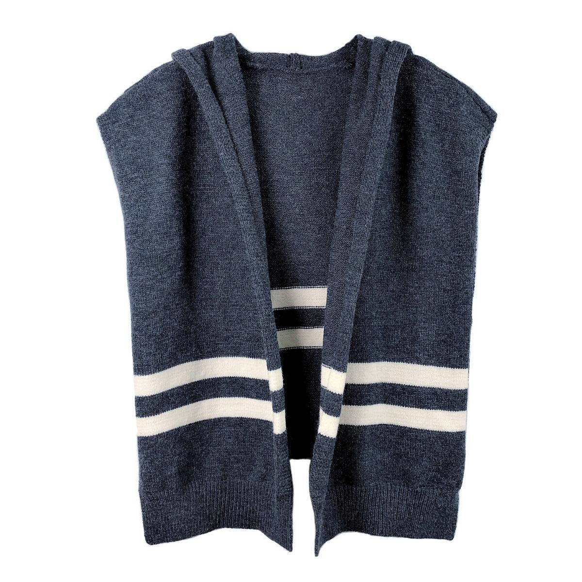 Blue Hooded Knit Tied Shoulder Sweater