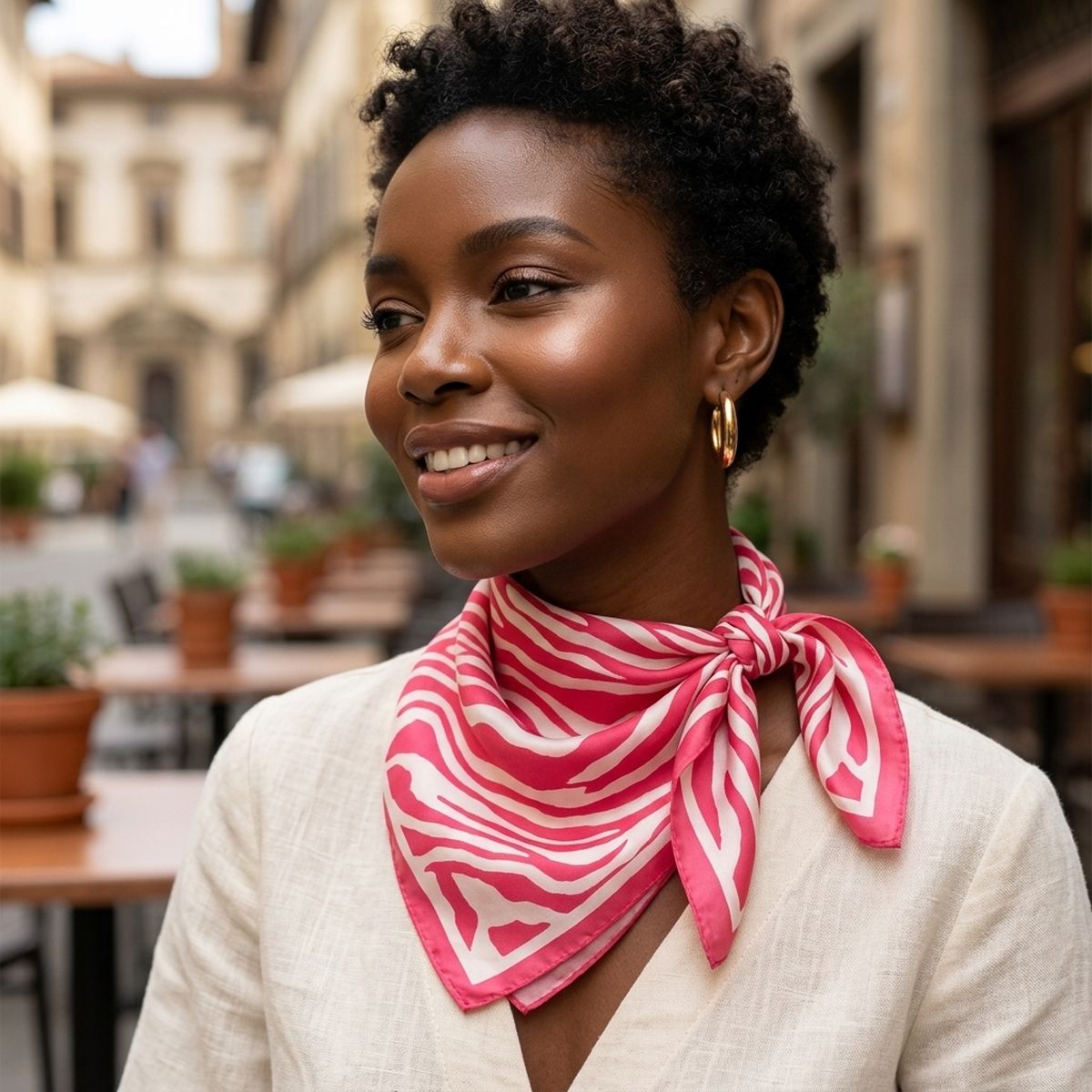 Silky Square Pink Zebra Print Fashion Scarf