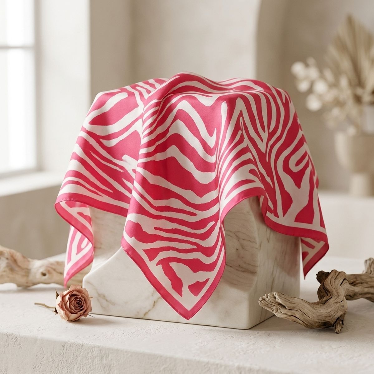 Silky Square Pink Zebra Print Fashion Scarf