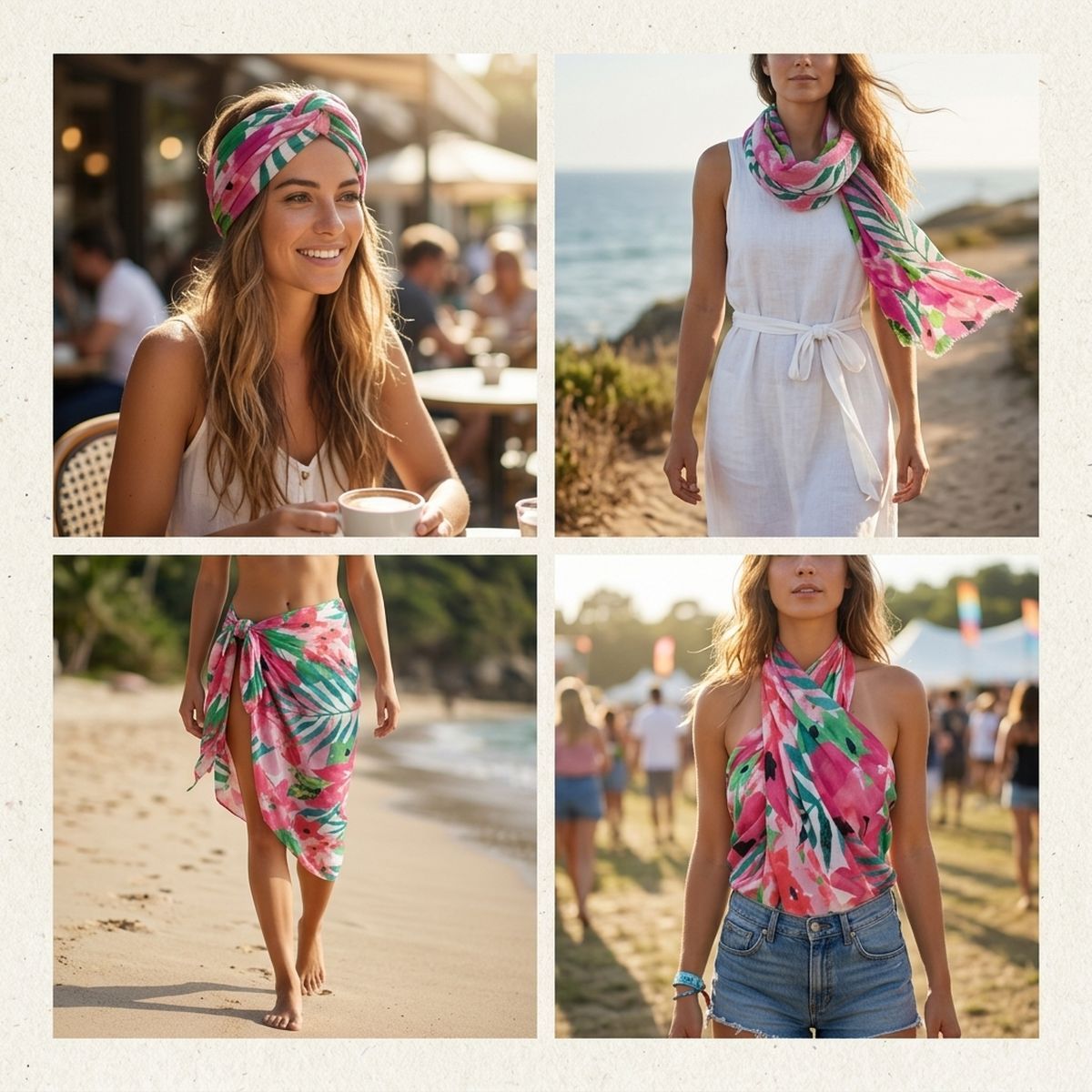 Long Pink Watercolor Floral Scarf |74.8 x 35.4