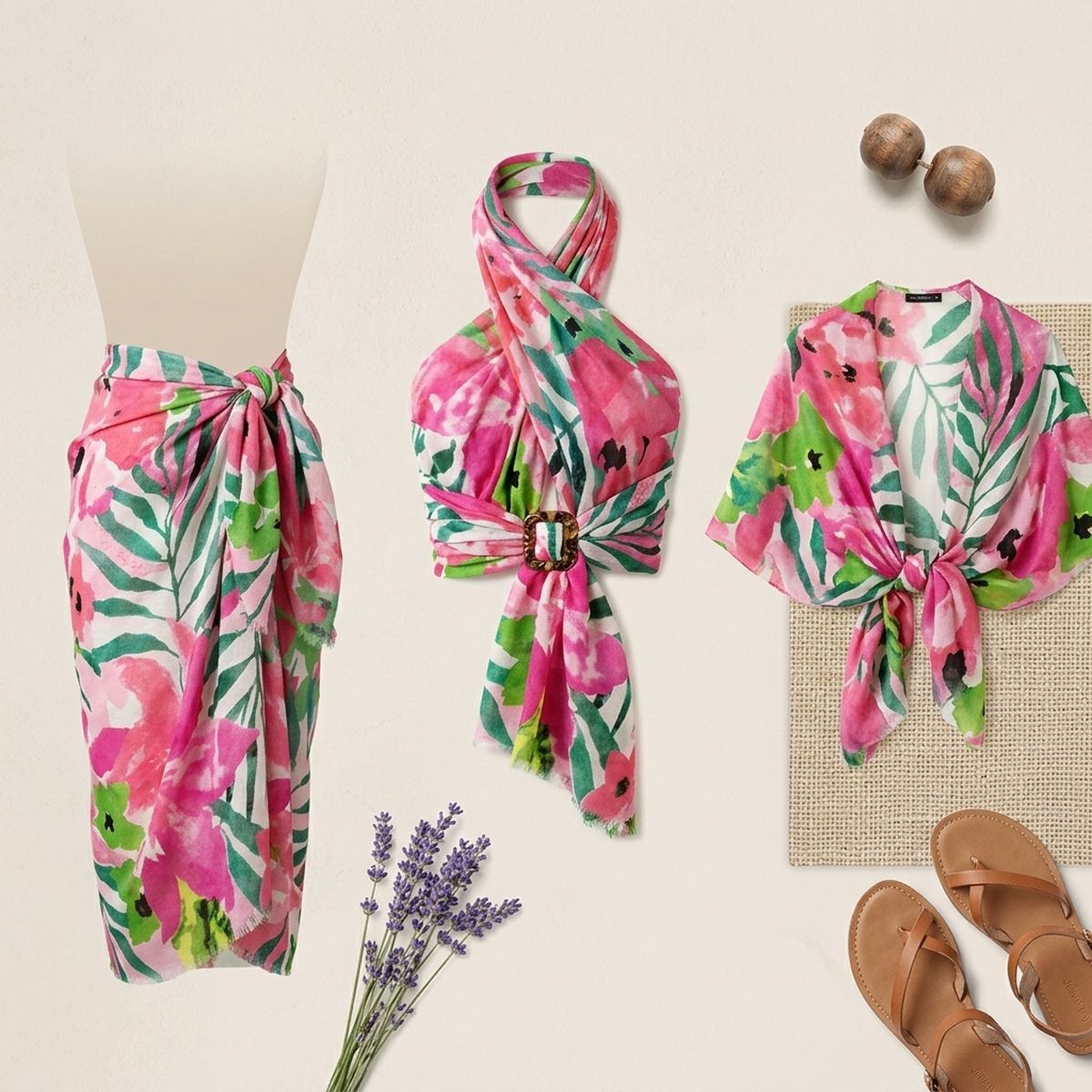 Long Pink Watercolor Floral Scarf |74.8 x 35.4