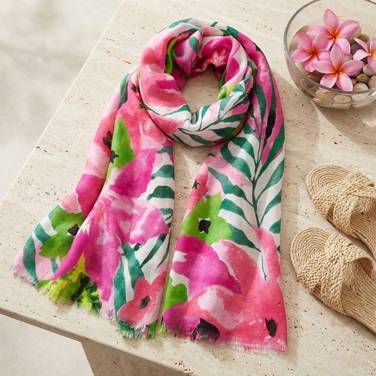 Long Pink Watercolor Floral Scarf |74.8 x 35.4