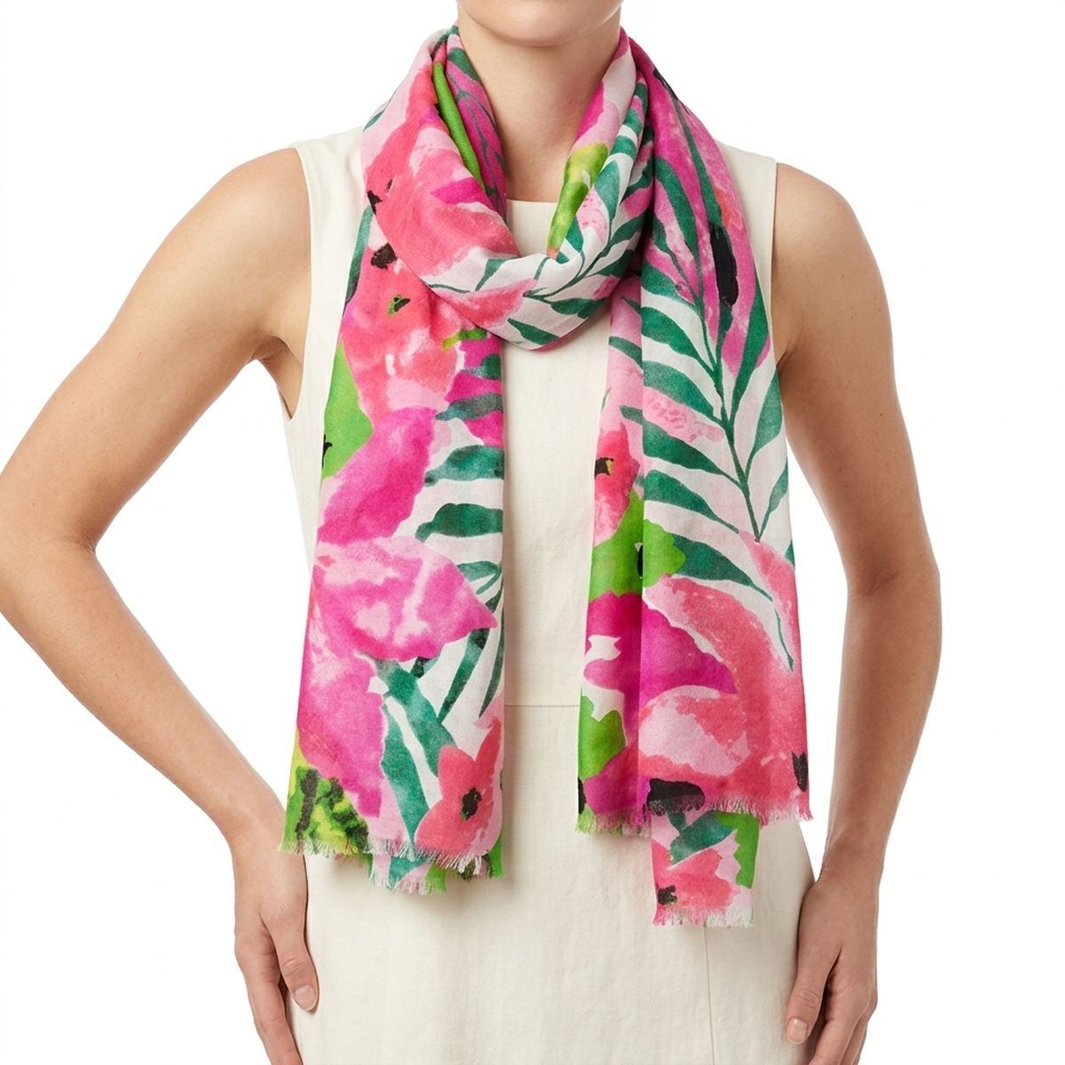 Long Pink Watercolor Floral Scarf |74.8 x 35.4