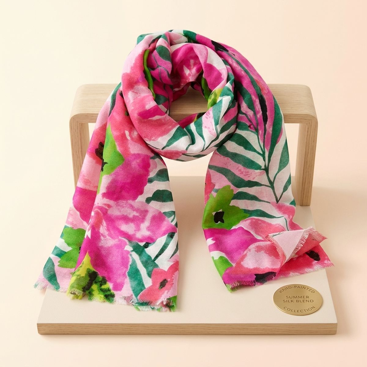 Long Pink Watercolor Floral Scarf |74.8 x 35.4