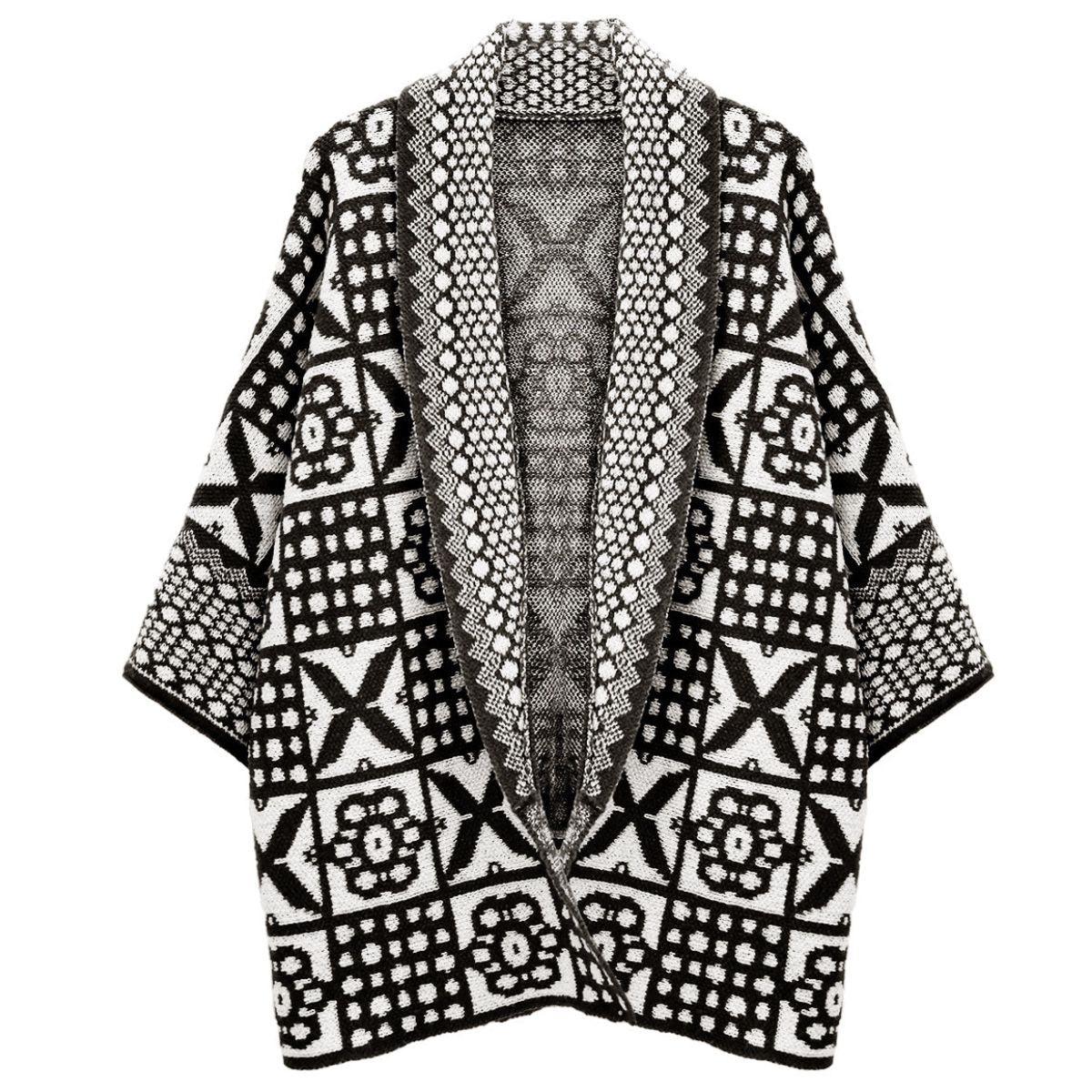 Cardigan Tile Print Knit Black and White for Women