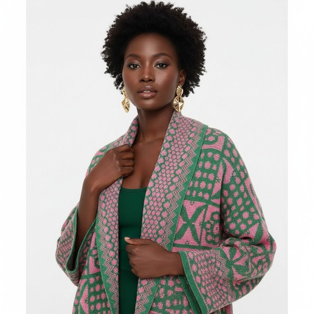 AKA Sorority Tile Print Knit Pink Green Cardigan