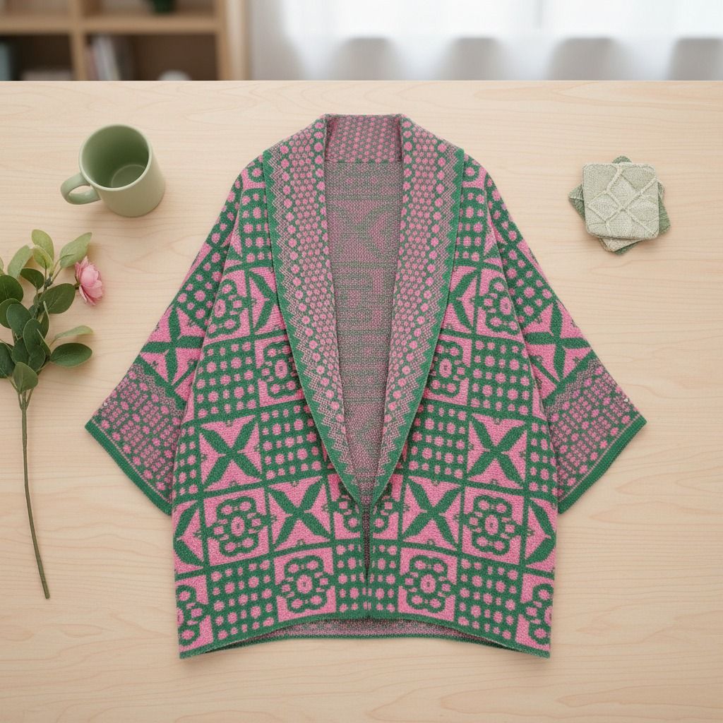 AKA Sorority Tile Print Knit Pink Green Cardigan