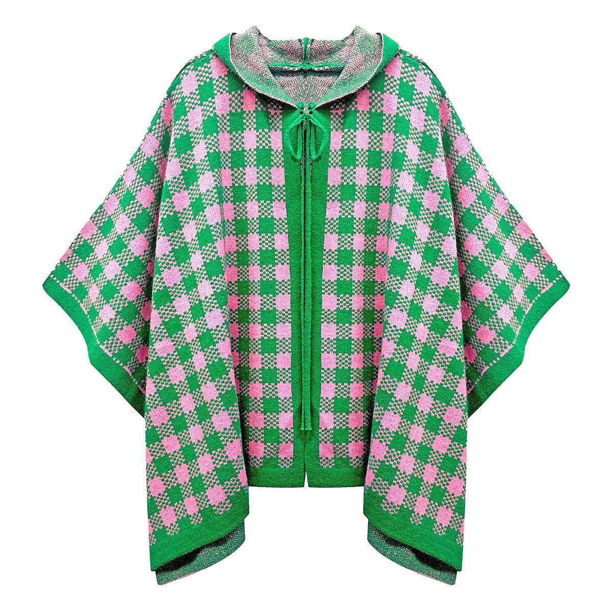 AKA Sorority Checkered Knit Pink and Green Cape