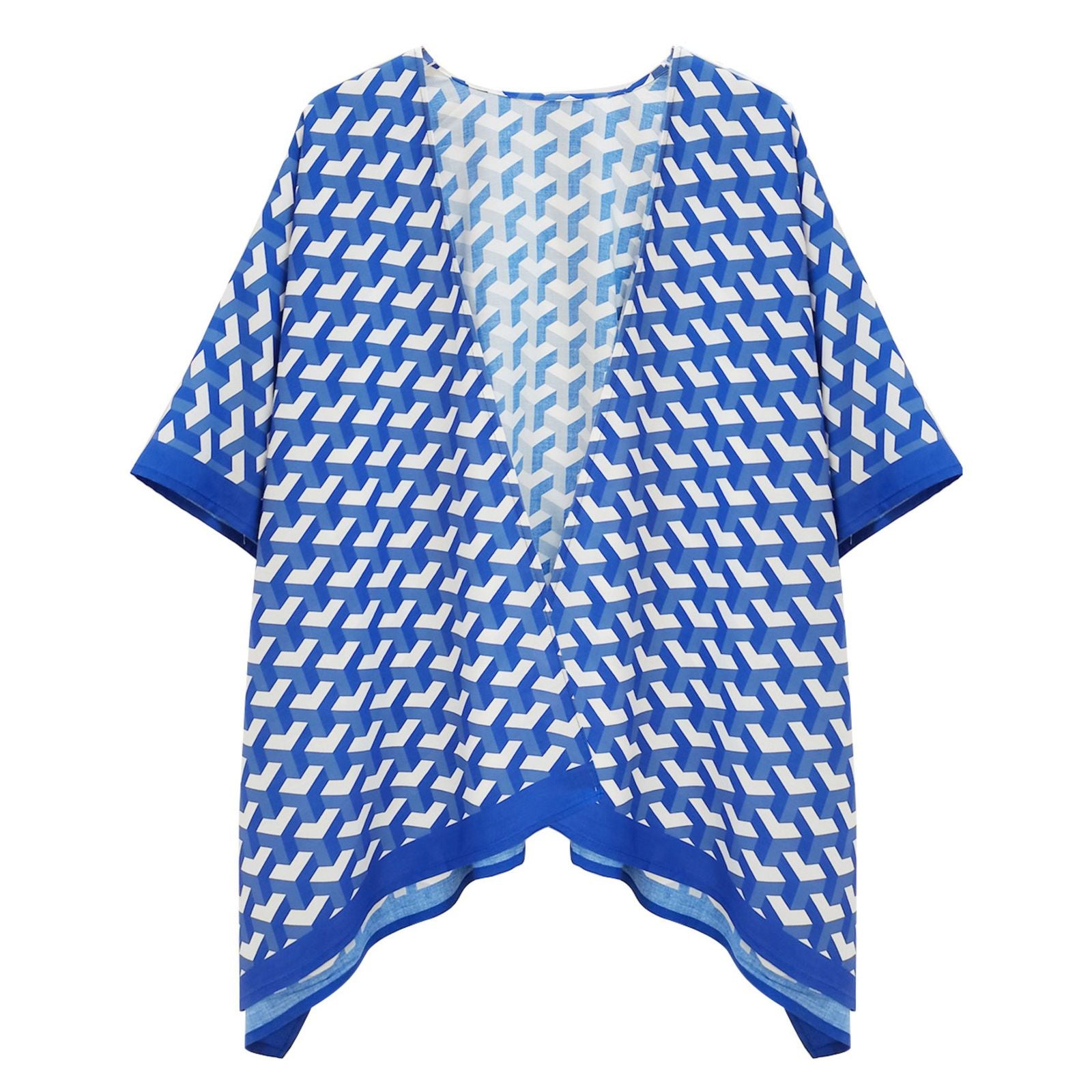 ZPB Sorority Kimono Blue White Block Print Women