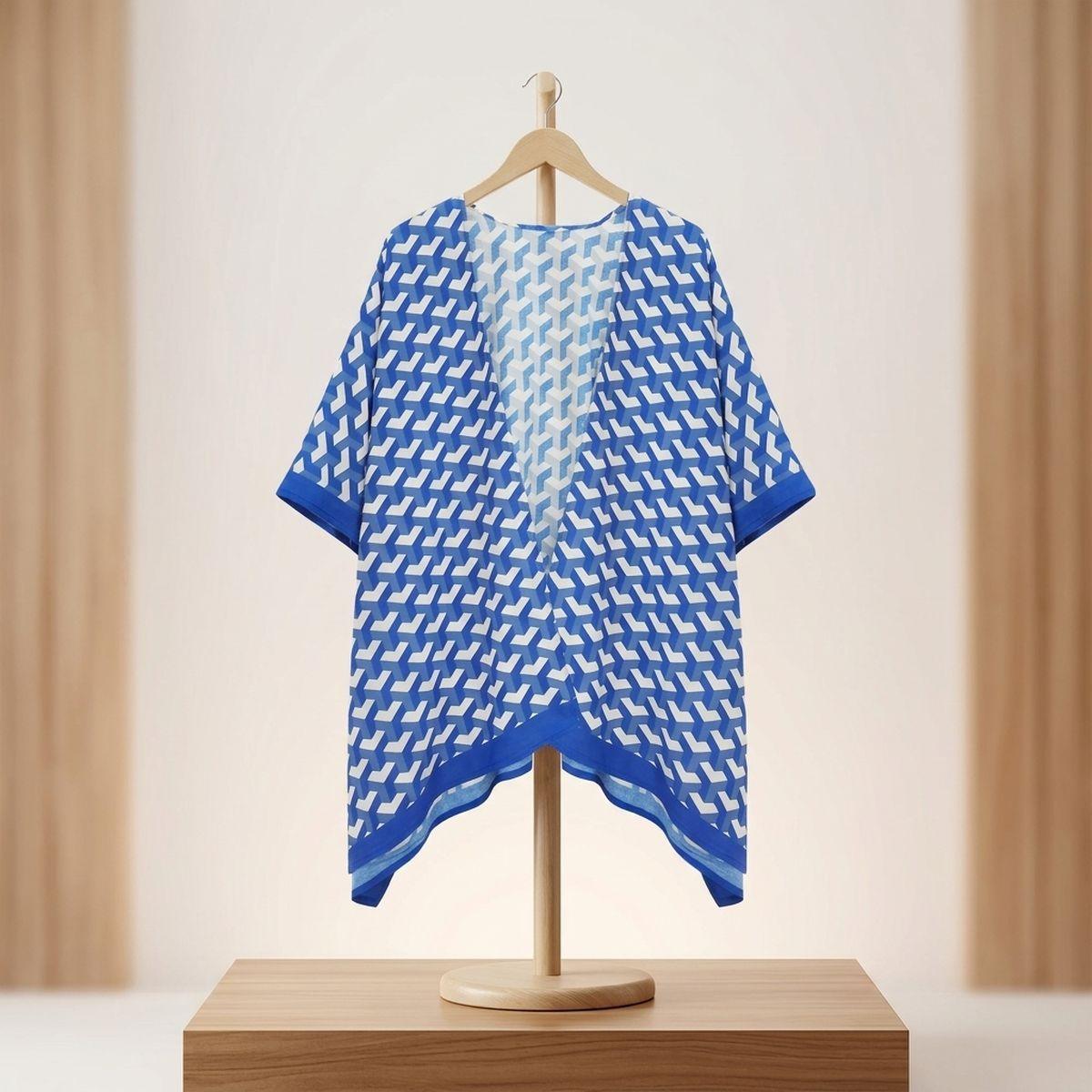 ZPB Sorority Kimono Blue White Block Print Women