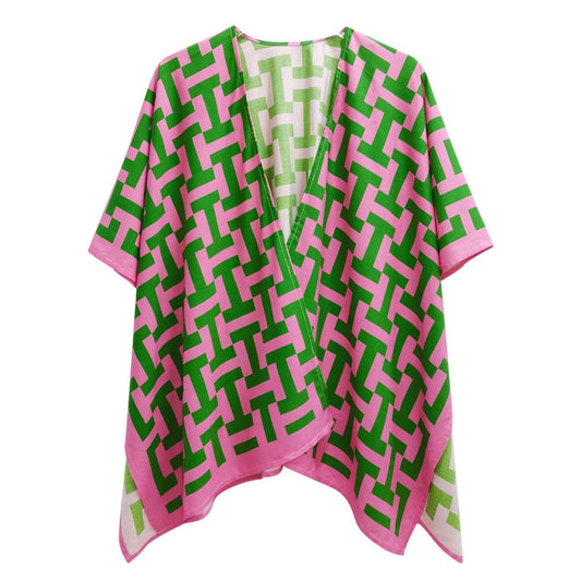 AKA Sorority Pink Green Geometric Viscose Kimono