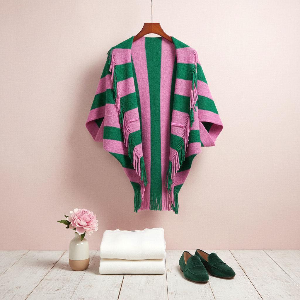 AKA Pink and Green Stripe Fringe Cocoon Top