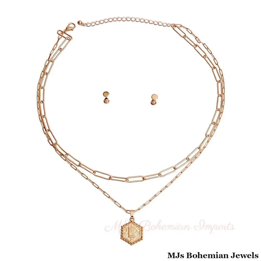 L Hexagon Initial Charm Necklace