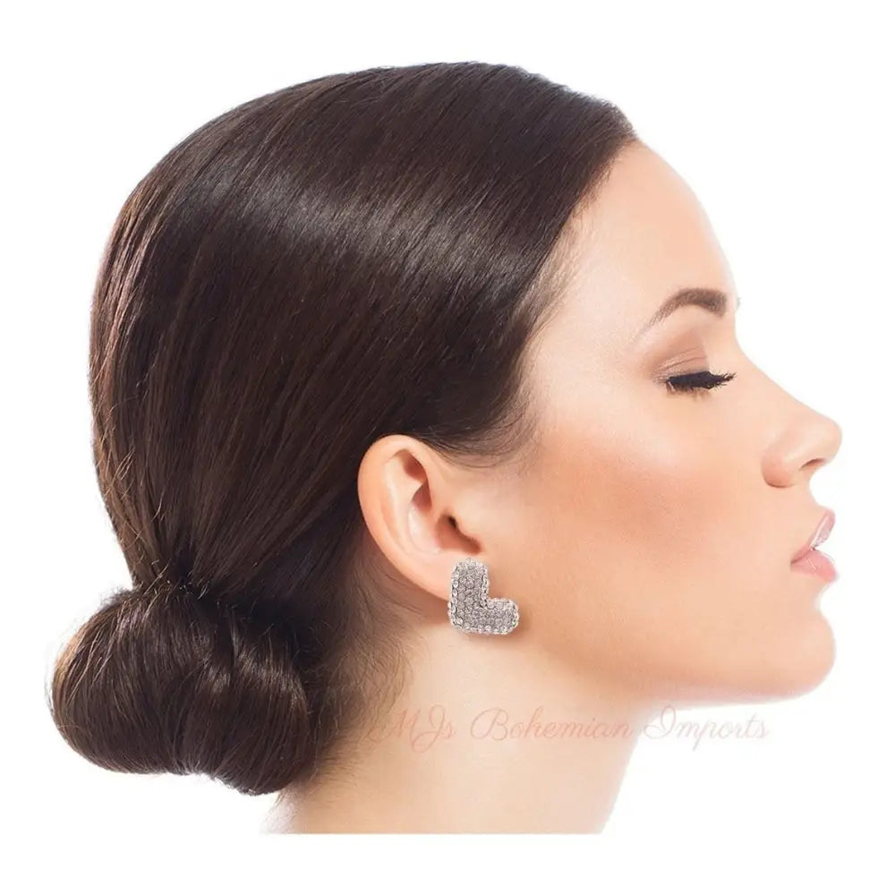 L Rhinestone Silver Studs