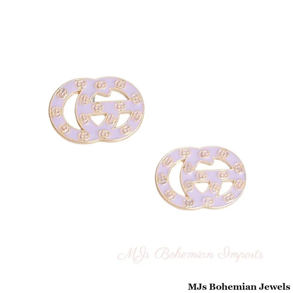 Lavender and Gold Letter Print Studs