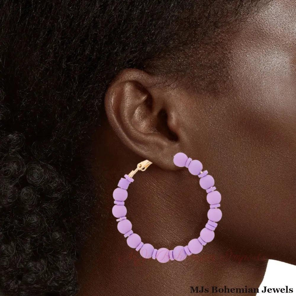 Lavender Rubber Bead Hoops