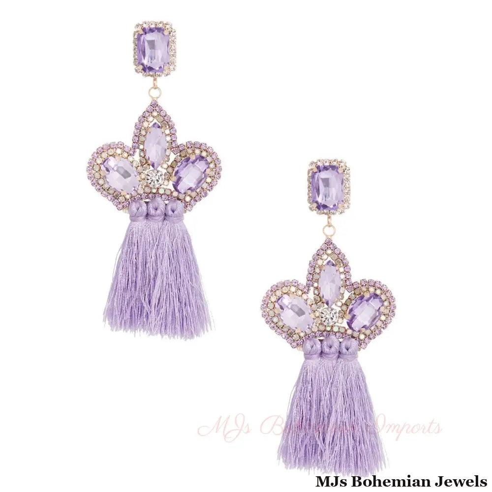 Lavender Triple Tassel Stone Earrings