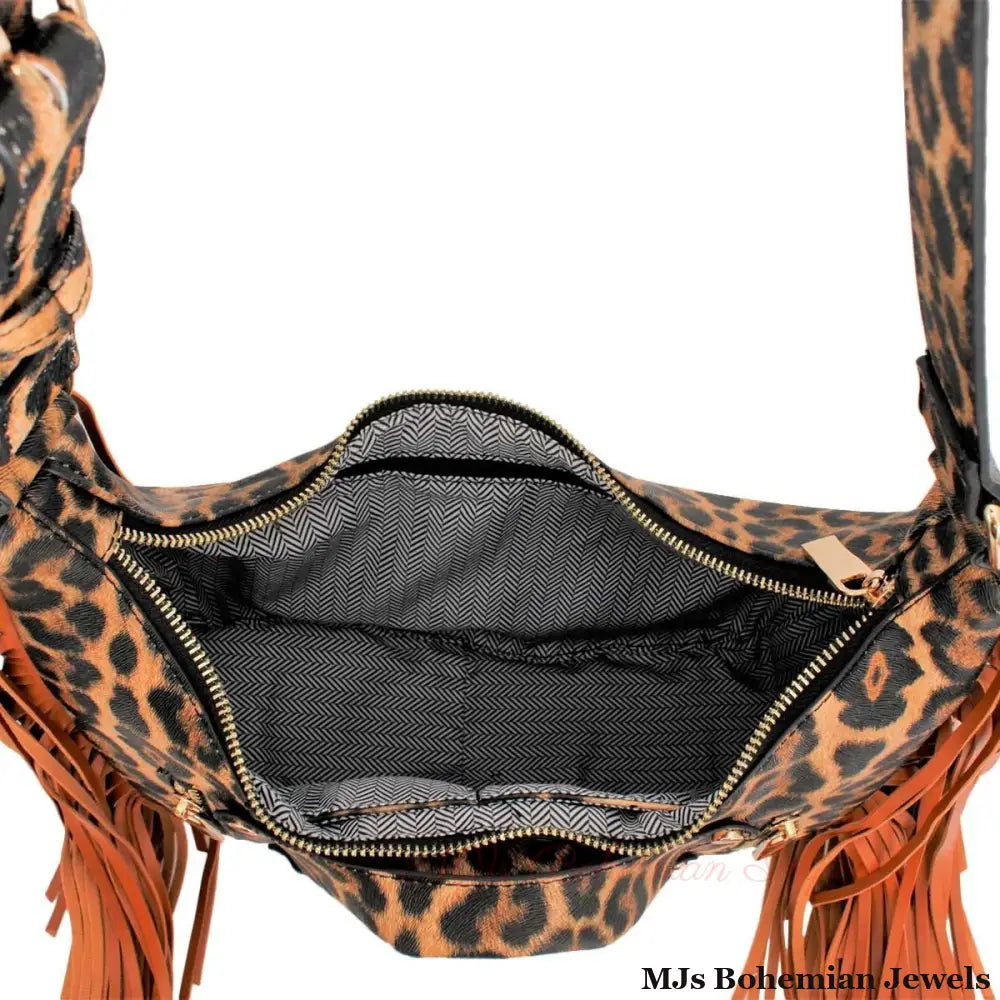 Leopard Moto Fringe Shoulder Bag