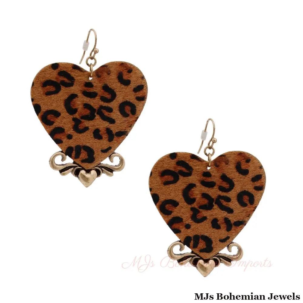 Leopard Print Leather Heart Earrings