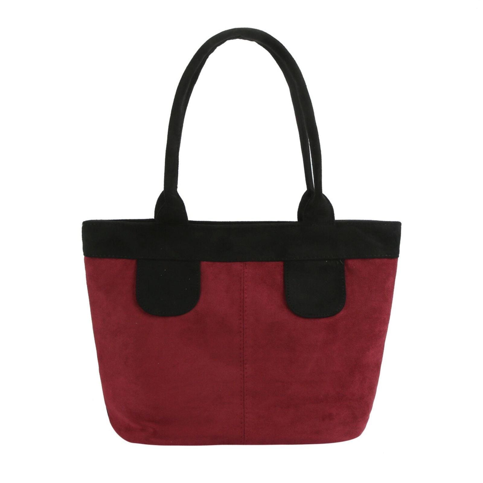 Tote Bag Burgundy Suede Black Trim Shoulder Purse