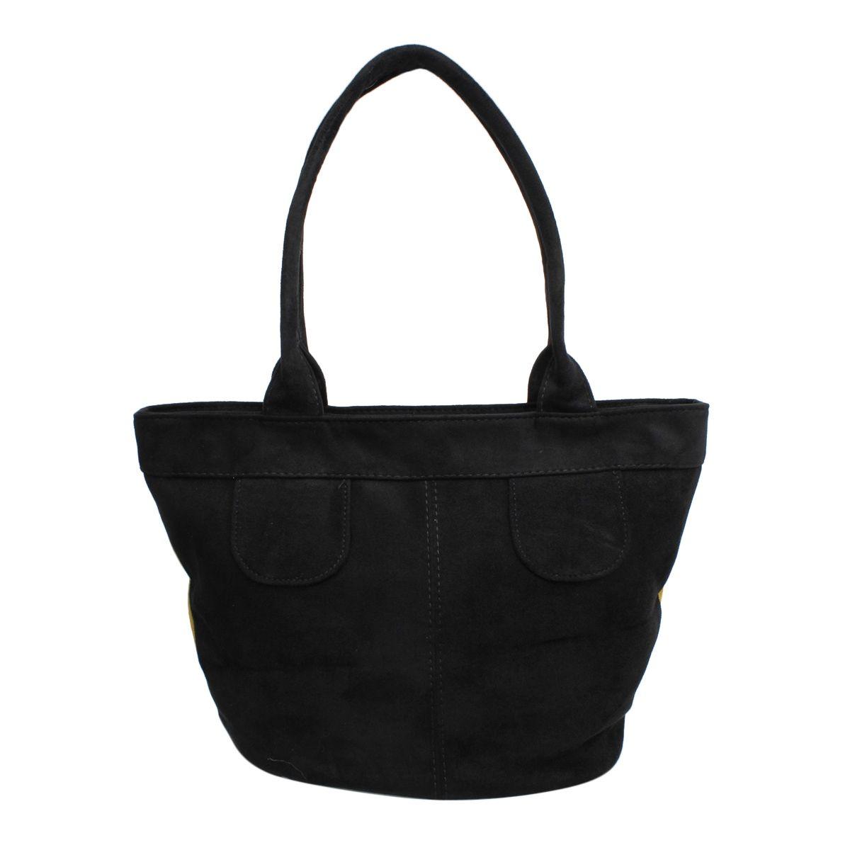 Tote Bag Yellow Suede Black Trim Shoulder Purse