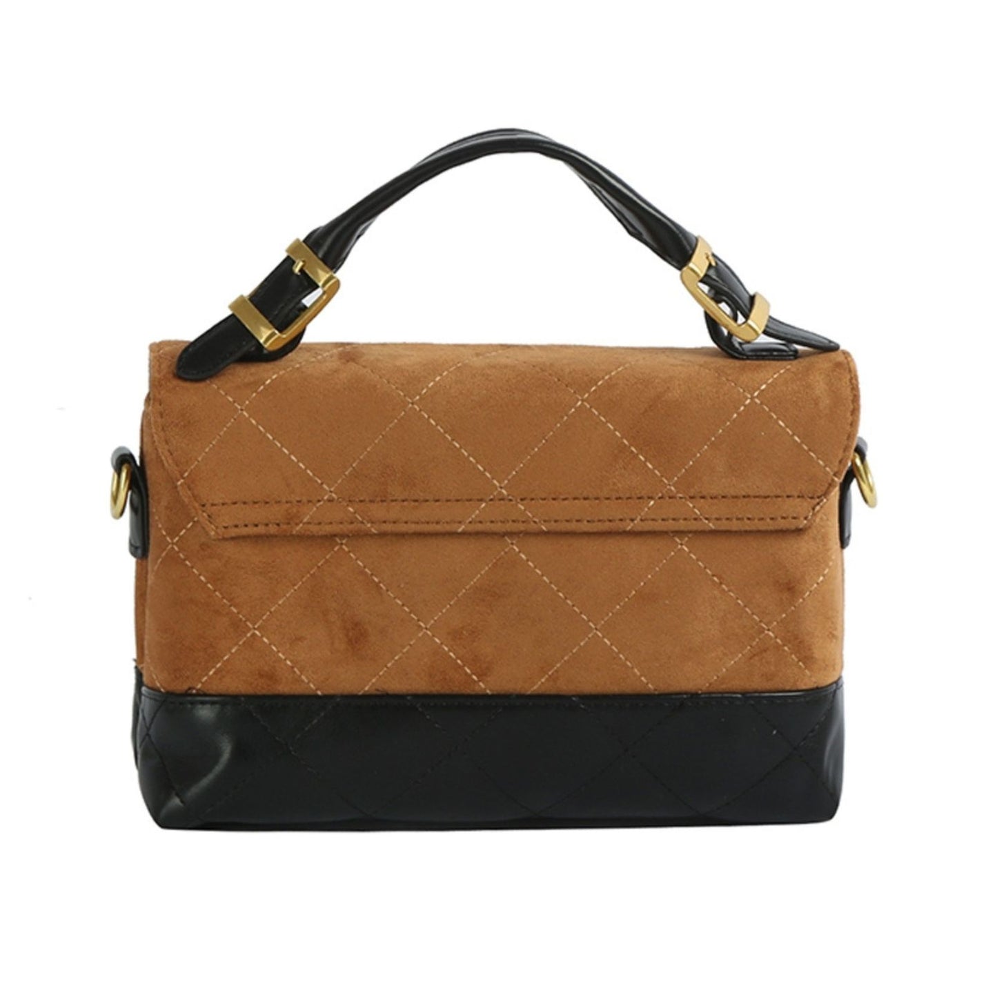 Top Handle Bag Brown Suede and Black Flap Purse