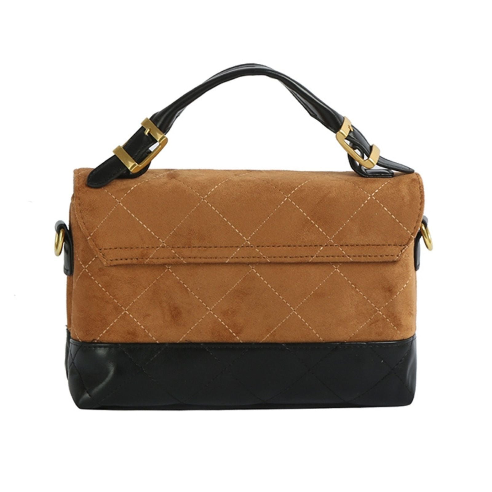 Top Handle Bag Brown Suede and Black Flap Purse