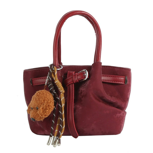 Top Handle Bag Burgundy Suede Dog Charm Purse