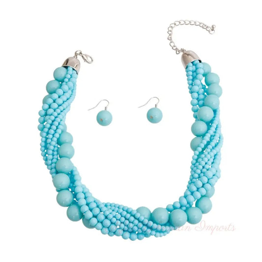 Light Blue Bead Twisted Necklace