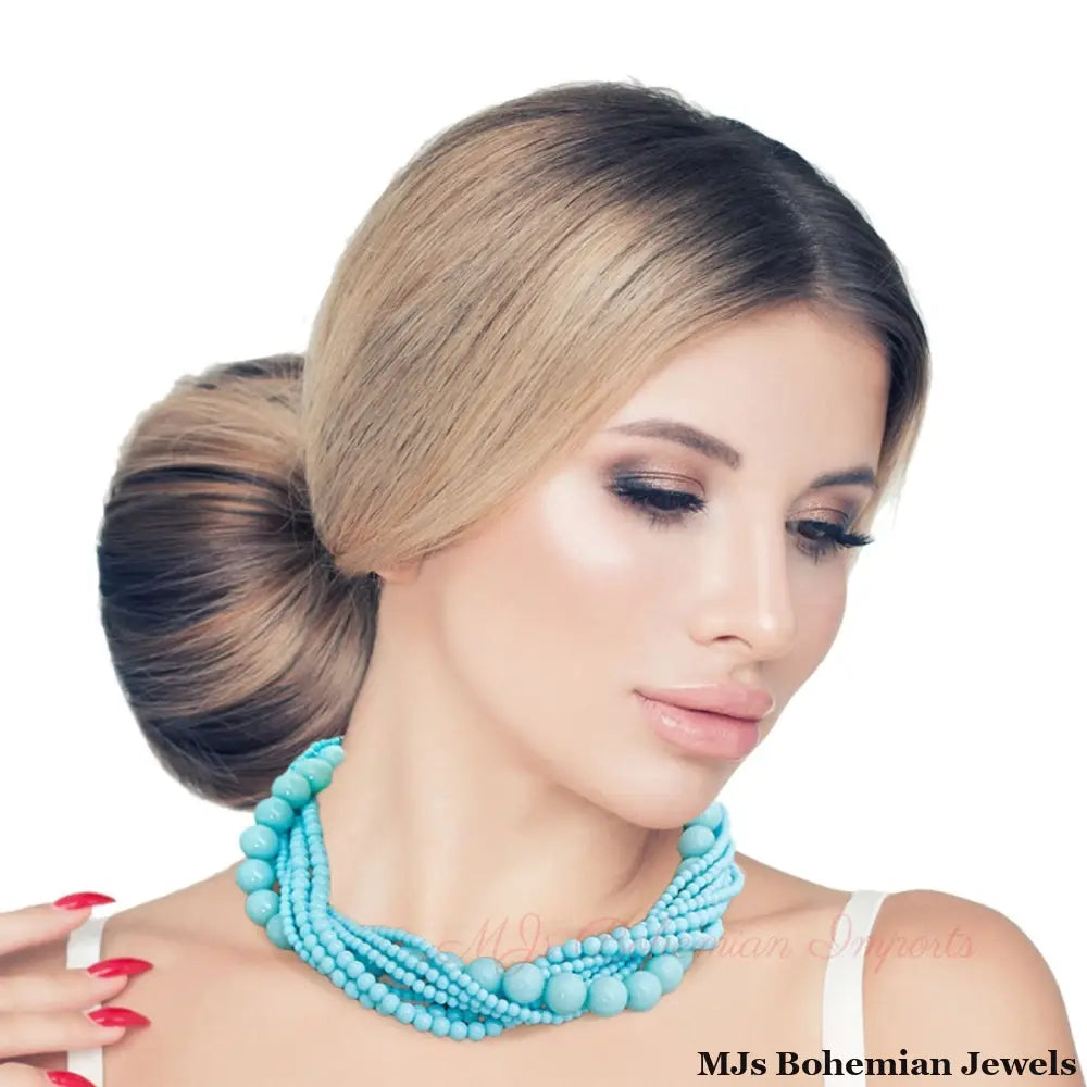 Light Blue Bead Twisted Necklace