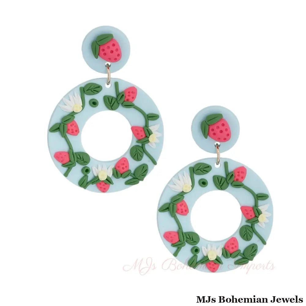 Light Blue Clay Strawberry Donut Earrings