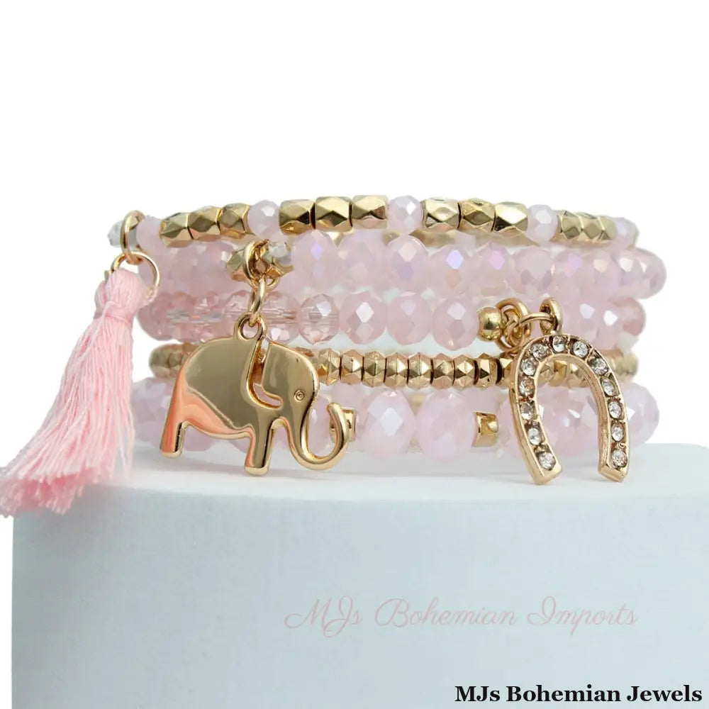 Light Pink Elephant Horseshoe Bracelets